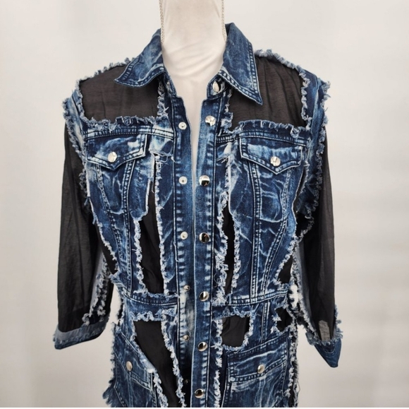 Dor Dor Denim Sheer Black Jean Duster Jacket. Excellent Condition Size Medium - Picture 6 of 13